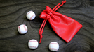 Set of 4 Leather Balls for Cups and Balls (White w/Red Stitching) by Leo Smetsers - Trick
