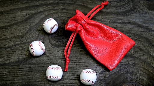 Set of 4 Leather Balls for Cups and Balls (White w/Red Stitching) by Leo Smetsers - Trick