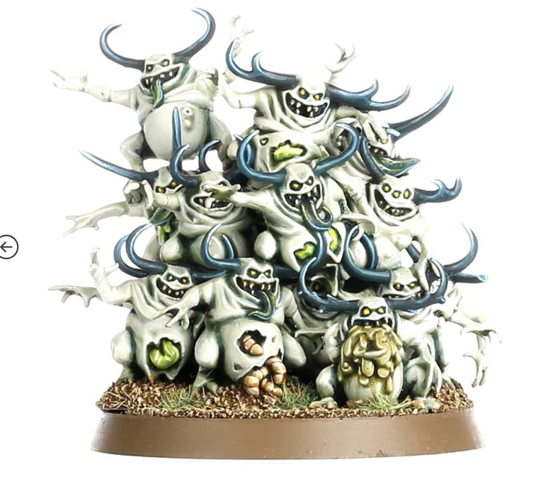 Glowing ghost-like creature with blue horns on a white background