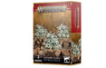 Warhammer Age of Sigmar game box with miniature figures and landscape.