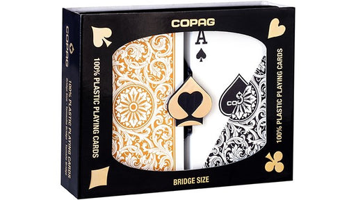 Copag 1546 Plastic Playing Cards Bridge Size Regular Index Black/Gold Double-Deck Set - Merchant of Magic