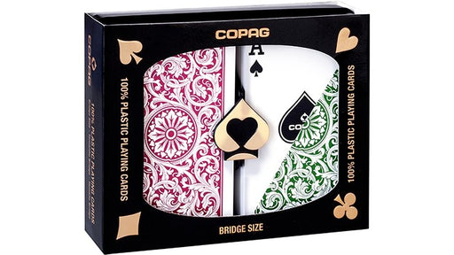 Copag 1546 Plastic Playing Cards Bridge Size Regular Index Green/Burgundy Double-Deck Set - Merchant of Magic