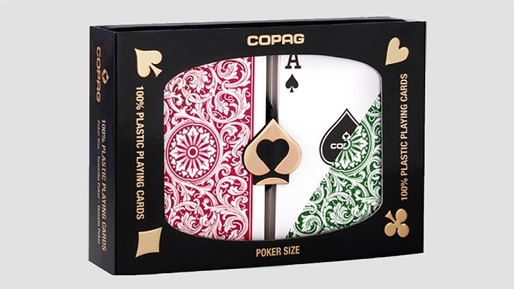 Copag 1546 Plastic Playing Cards Poker Size Regular Index Green and Burgundy Double-Deck Set - Merchant of Magic