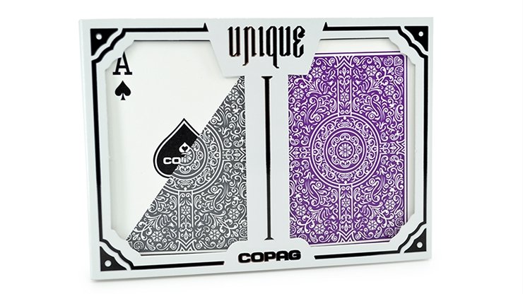 Copag Unique Plastic Playing Cards Poker Size Regular Index Gray and Purple Double-Deck Set - Merchant of Magic