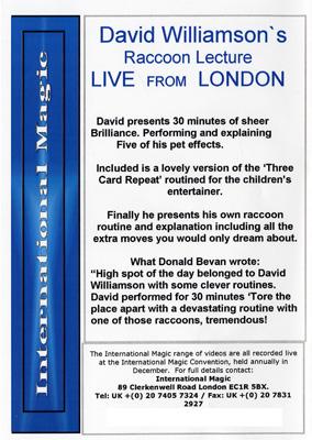 David Williamson Raccoon Lecture DVD-sale - Merchant of Magic