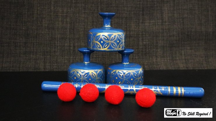 Indian Street Cups with Wand (Hand painted blue) by Mr. Magic - Trick - Merchant of Magic
