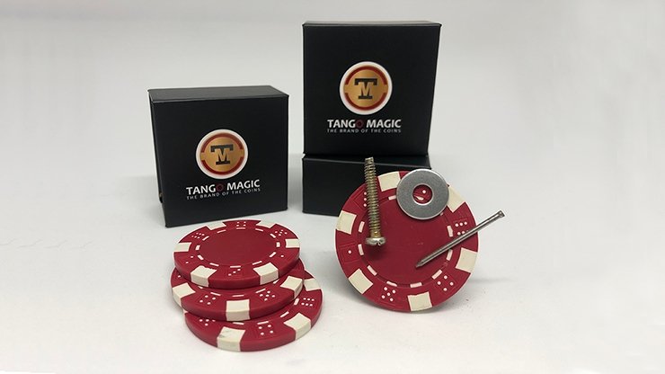 Magnetic Poker Chip Red plus 3 regular chips by Tango Magic - Merchant of Magic