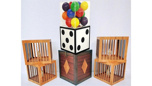 Transformation of Dice to Crystal Cube then to 4 Cages (Wooden) by Tora Magic - Trick - Merchant of Magic